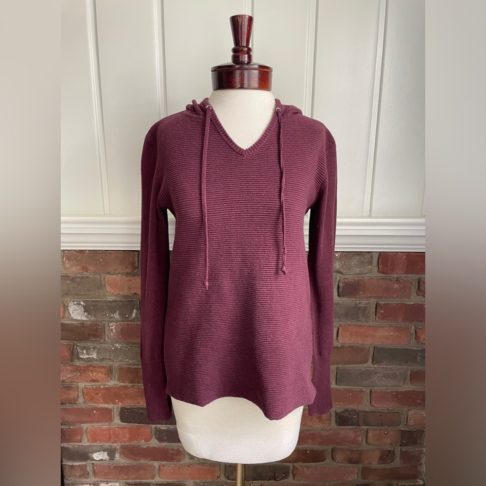 Athleta Sweater Womens  Purple Cotton Wool Ribbed Dolman Hooded Tunic Size XXS
